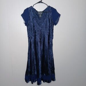 VTG S.L. Fashions Fit & Flare Dress M Navy Blue Crinkled Whimsigoth Fairy Art